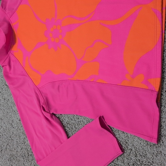 Lands End Girls Rash Guard Long Sleeve Pink Orange Hawaiian Flower Medium - Picture 2 of 7